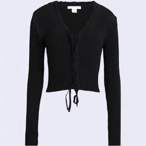 Topshop black smocked criss-cross front tie crop top